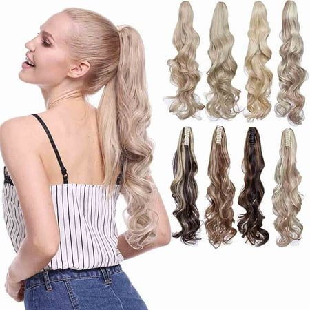 Straight Pony - S-noilite Long Thick Claw Jaw Ponytail Big Wave Straight Clip in Pony Tail Hair Extension Extensions dark brown & sandy brown,26