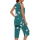 thumbnail image 5 of Conjunto de Ropa de Estar de Mujer Cuello Redondo Impresión Blusa sin Mangas Pantalones Cortos, Pantalones de Cintura Elástica para las Mujeres, 5 of 7