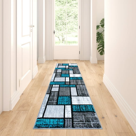 Masada Rugs Area Rug Modern Contemporary Design 1110 Turquoise Grey White Black (2 Feet X 7 Feet 3 Inch) Runner