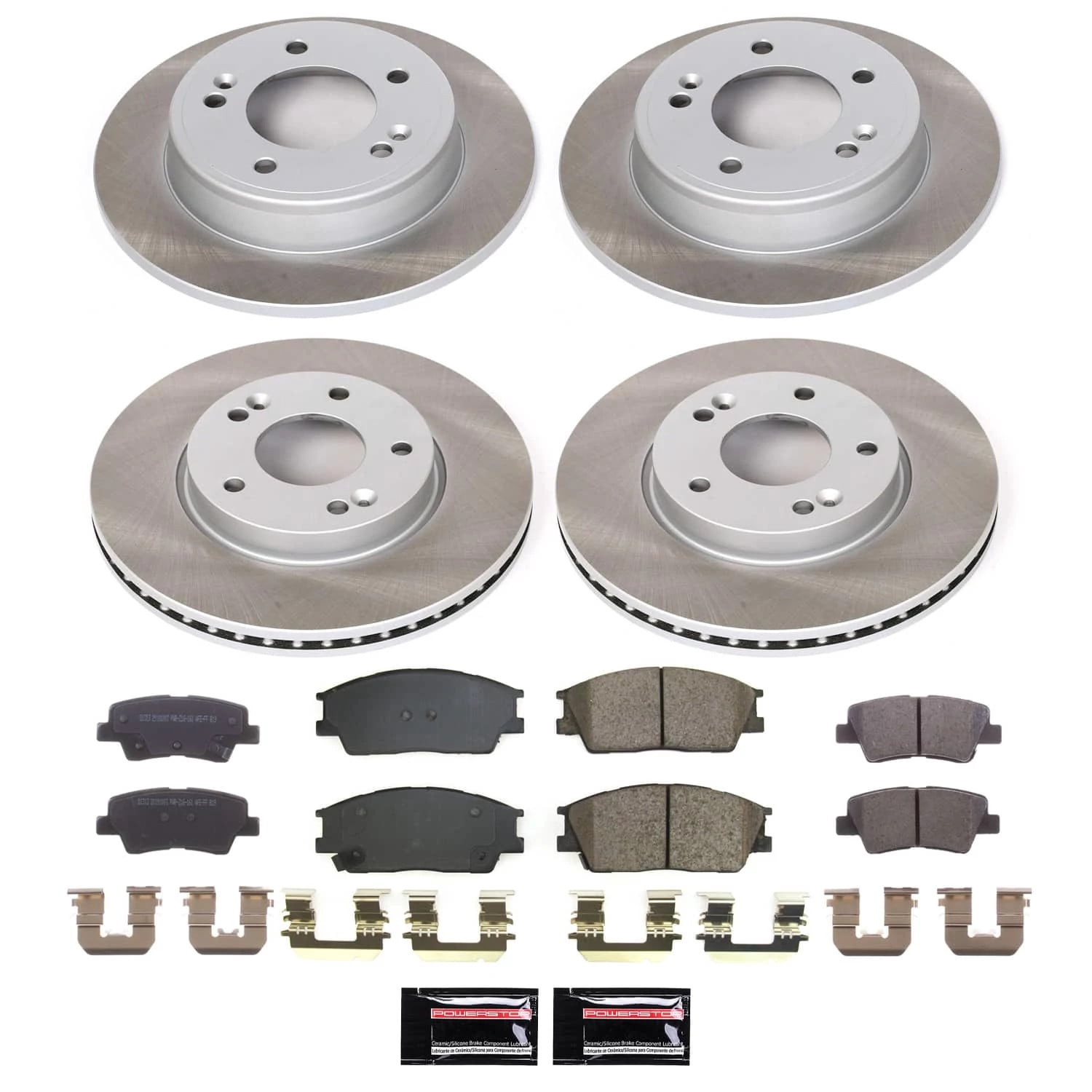PowerStop Front and Rear Semi-Coated Rotor and Low-Dust Ceramic Brake Pad Kit SC8686