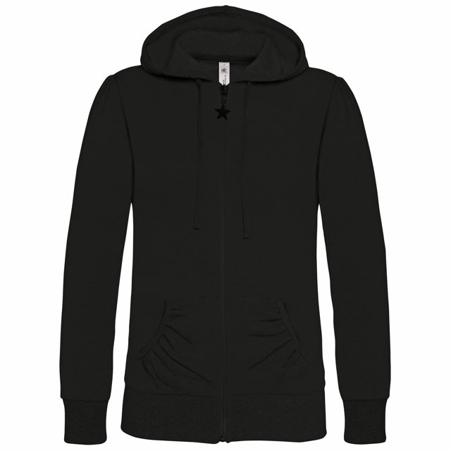 B&C - Chaquetilla con cremallera y capucha para mujer (Negro)