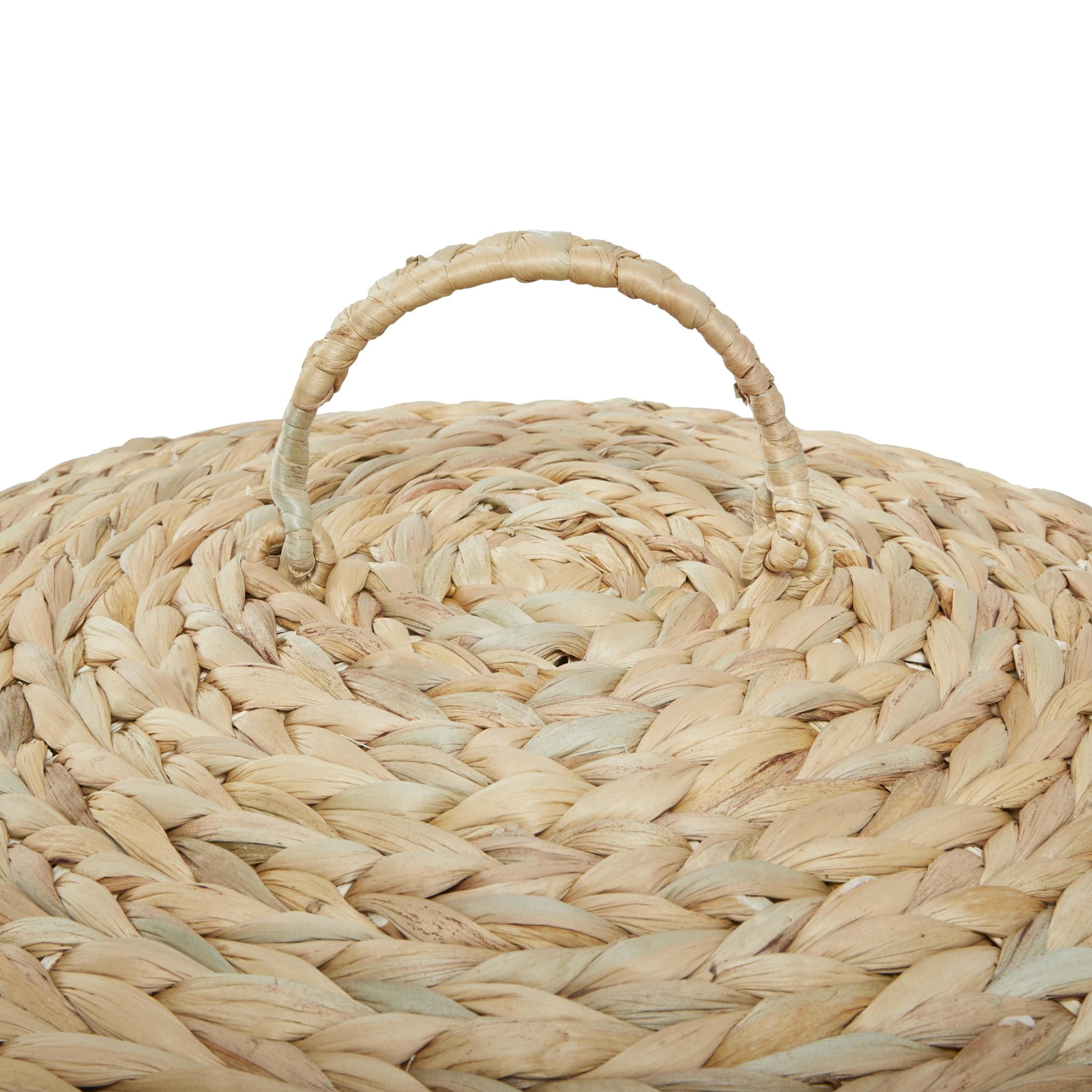 CosmoLiving by Cosmopolitan 23", 25"H Light Brown Seagrass Handmade Storage Basket with Liner and Matching Tops, 2-Pieces