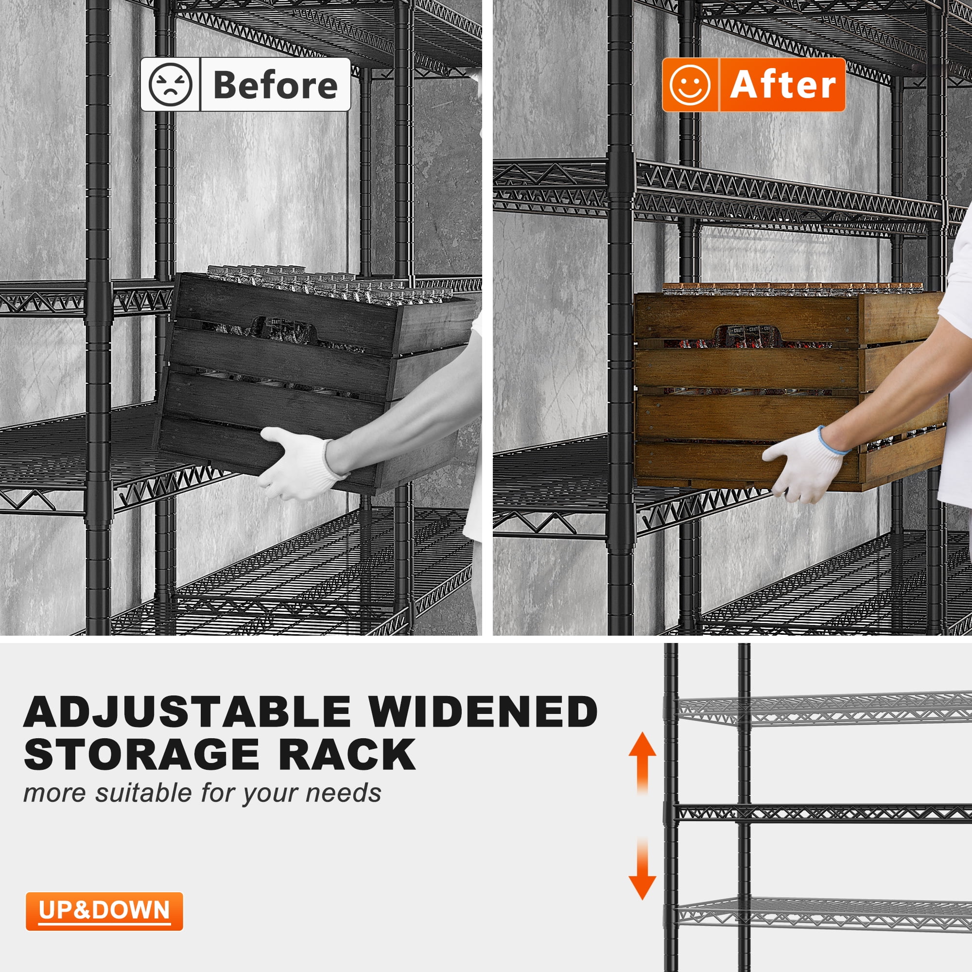 55.2"W x 85.8"H Wire Shelving Rack 3000Lbs Metal Storage Shelves with Wheels 5 Tier Heavy Duty Storage Rack for Garage Rolling Shelving Unit Adjustable Steel Shelves for Kitchen Pantry, Black