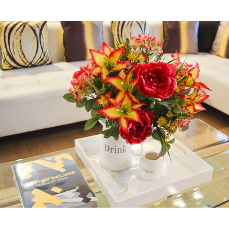 Admired By Nature 24 Stems Artificial Full Blooming Tiger Lily, Peony & Hydrangea with Green Foliage Mixed Flowers Bush,