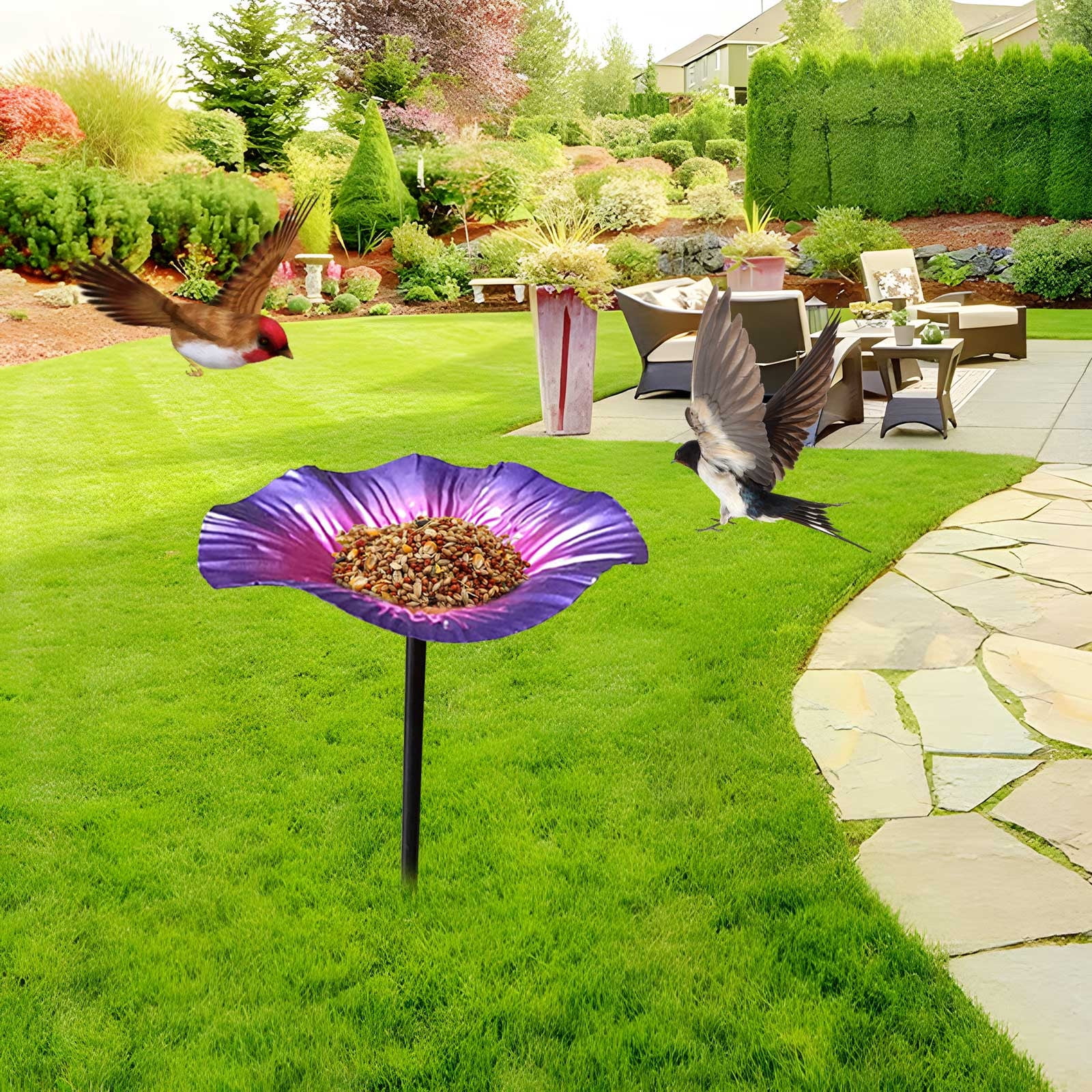 AuroraX Hummingbird Feeder,Hanging Waterproof Outdoors Bird Feeder with Ground Stakes Easy to Clean Outdoor Garden Yard Decor