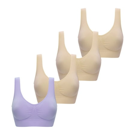 Mrat Womens Bralette Back-Smoothing 4pc Sports Bras for Women - Sleepwear Bralettes - Womens Workout Tops - Wireless Bra Women Training Bras S-50 Purple L