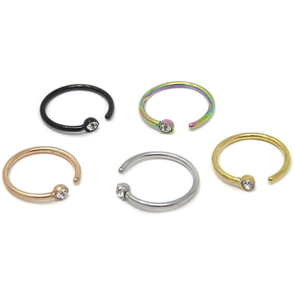 5PCS Fashion Rhinestone Nose Ring Stainless Steel Nose Ring Fake Nose Ring Non-Piercing Nose Ring
