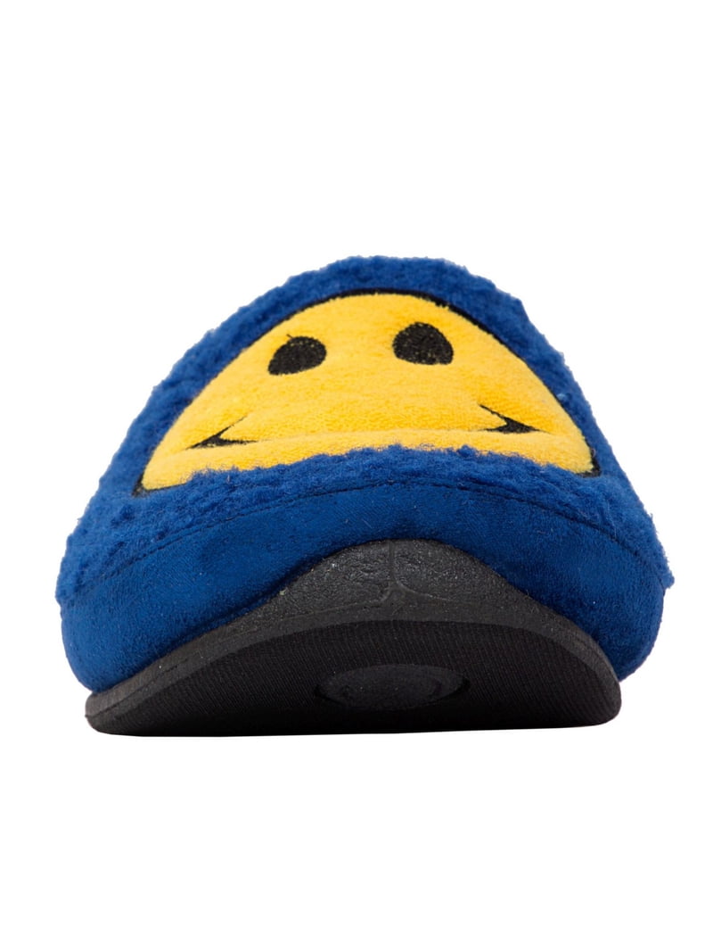 DEER STAGS Mens Blue Smiley Face Cushioned Slipperooz Round 