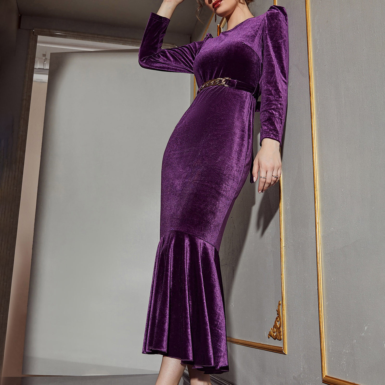 Purple Velvet Maxi Dress with Lace Back – conDiva