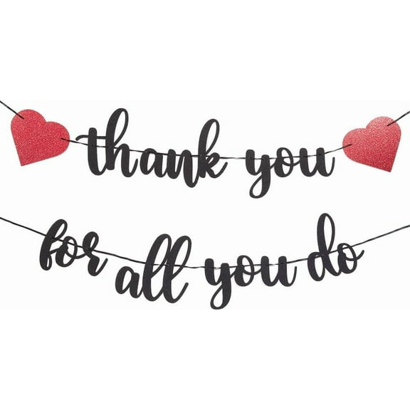 Thank You for All You Do Banner Thanksgiving Banners Black Paper Employee Staff Coworker Appreciation Decorations Hanging Garland Sign for Teacher Nurse Doctor Party Backdrop Supplies 1set