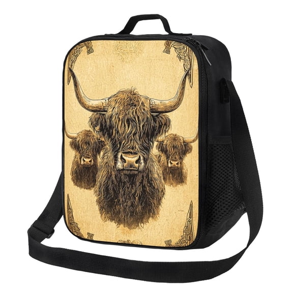 Highland Cow Lunch Bag Reusable Lunch Box Insulated Tote Bag with Adjustable Shoulder Strap