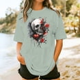 thumbnail image 2 of Sexlip Womens Swimsuit Set Dripping Rose Skull Print Cover Up Design Crew Neck Short Sleeve Casual Silhouette Breathable Fabric for Casual Beach Days Green M, 2 of 4
