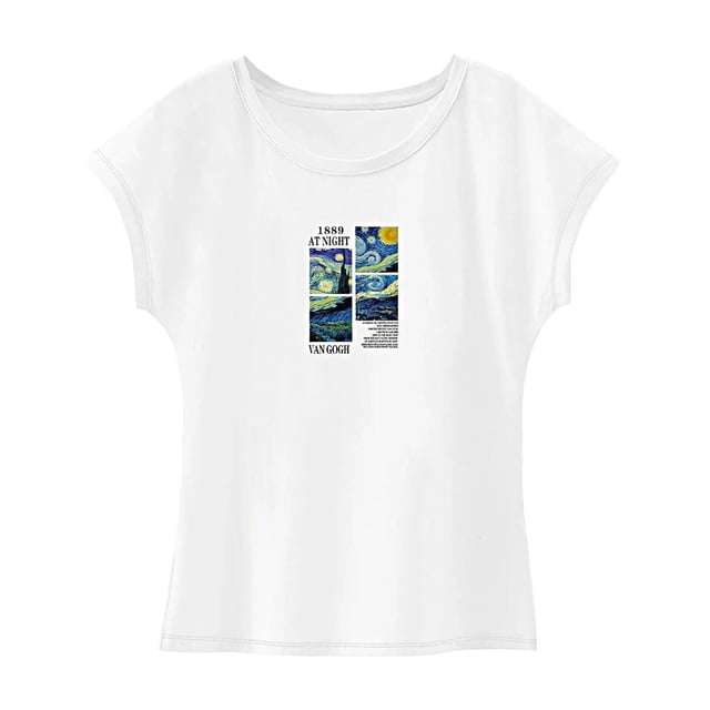 Camiseta para mujer verano cómoda cuello redondo para viajar camping senderismo L