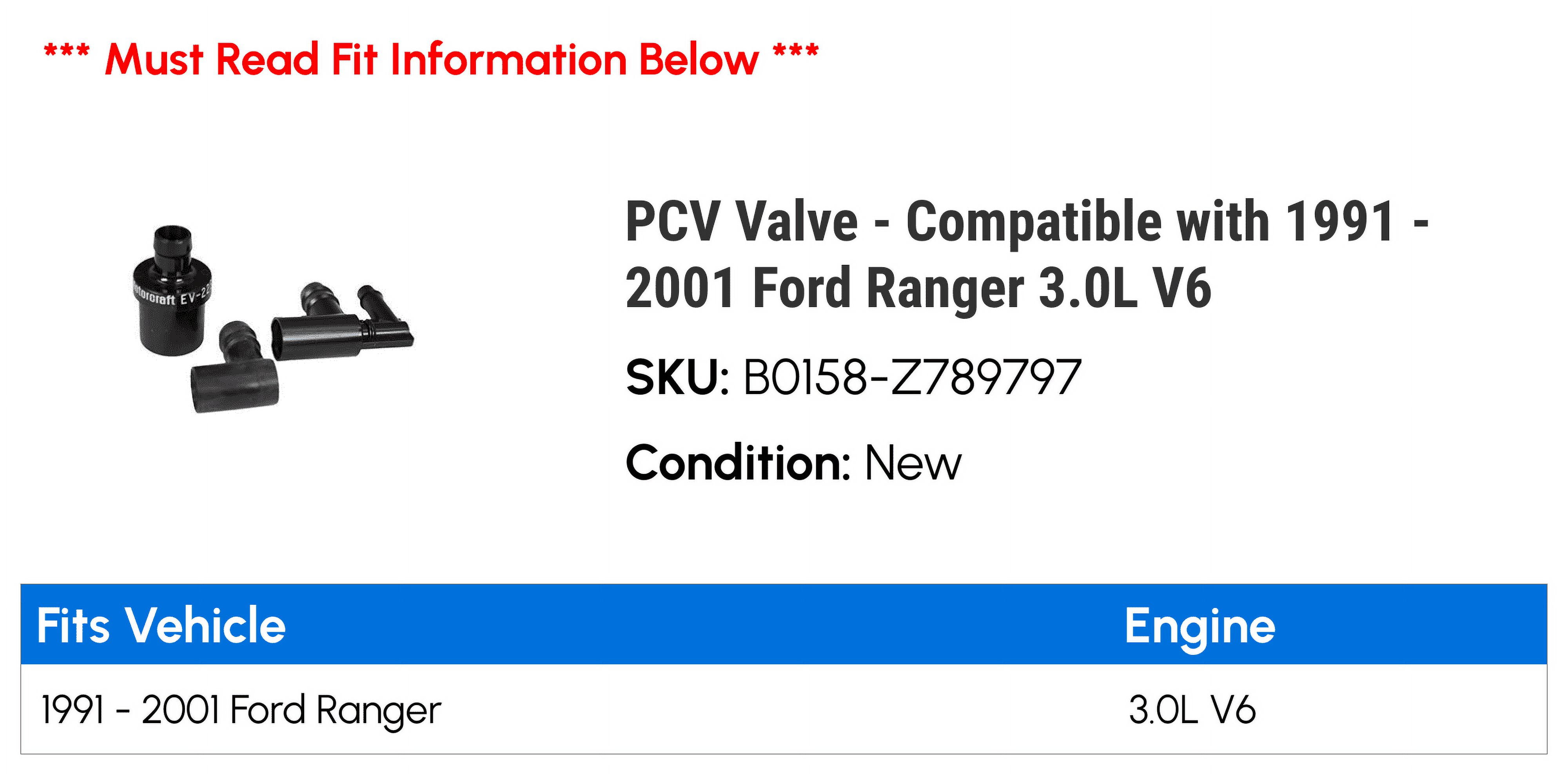 PCV Valve Compatible with 1991 2001 Ford Ranger 3.0L V6 1992 1993 1994  1995 1996 1997 1998 1999 2000
