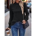 thumbnail image 4 of Womens Eyelet Mock Neck Long Sleeve Shirts Top Dressy Casual Trendy Business Stretch Hollow Out Tee Black S, 4 of 7