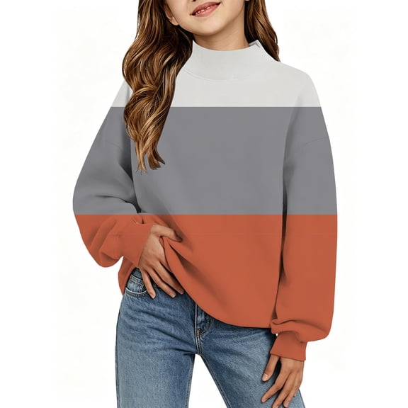 Abcomgle Girls Sweatshirt 14-16 Cute Mock Neck Long Sleeve Pullover Sweatshirts for Girls Casual Colorblock Kids Sweaters Girls Cotton Fall School Clothes for Teen Girls