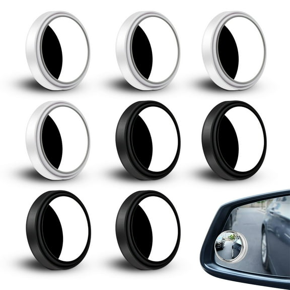 8 Pieces HD Glass Blind Spot Mirror, 2" Round 360° Adjustable Side Mirror Blindspot with Frame, Self-Adhesive Blindspot Mirror for Car Auto Truck Jeep (Black, White)