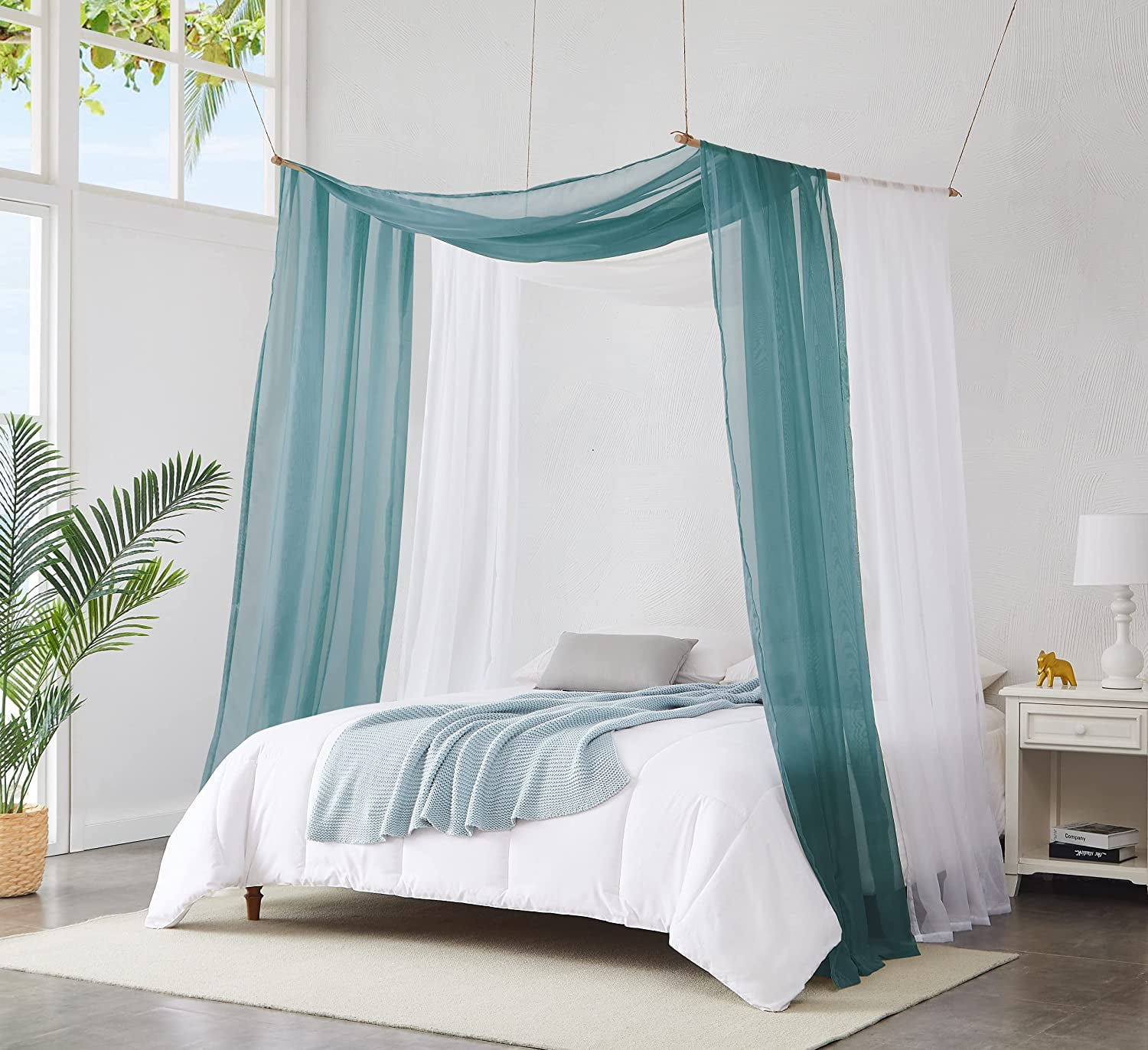 Warm Home Designs 55" W x 144" L Dusty Blue Bed Canopy Curtains for Twin Bed. BC D Blue 144
