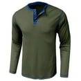 thumbnail image 3 of JGGSPWM Men's Color Block Waffle Shirts Classic Fit Long Sleeve Formal Shirts Trendy Henley Shirt Casual Shirts Lapel Turndown Collar Button Up Dress Shirt Army Green XXXL, 3 of 5