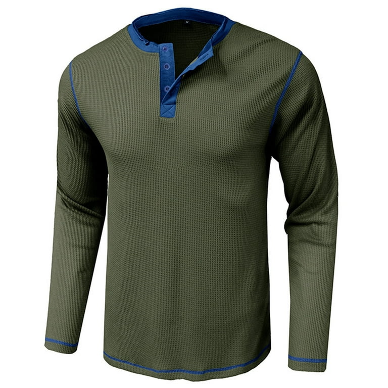 JGGSPWM Men's Color Block Waffle Shirts Classic Fit Long Sleeve Formal  Shirts Trendy Henley Shirt Casual Shirts Lapel Turndown Collar Button Up  Dress