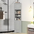 thumbnail image 2 of PORKISS 66.9" Tall Corner Cabinet with 2 Barn Doors, 6 Tier Bookcase Storage Cabinet with Adjustable Shelves, Corner Storage Cabinet for Bathroom, Living Room, Kitchen, Grey, 2 of 12