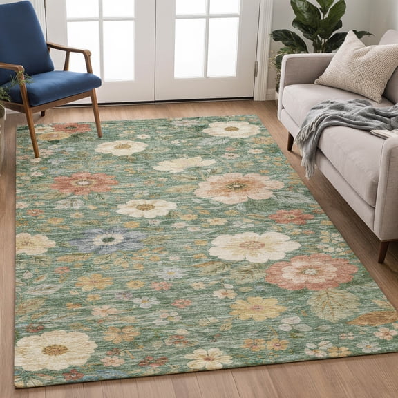 Addison Rugs Chantille Indoor/Outdoor Transitional Floral Aloe Machine Washable Rectangle Rug, 10' x 14'