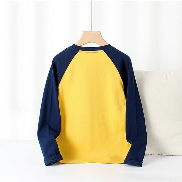 Gibobby Sudadera de cuello redondo de manga larga de algodonCamiseta de manga larga para ninos de otono e invierno CuHK camiseta basica para ninos con h Amarillo 5 6 Anos Bodega Aurrera en