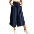 thumbnail image 2 of Cagogo Women Plus Size Wide Leg Capri Pants Elastic Waist Flowy Casual Loose Pockets Summer Lounge Cropped Beach Trousers Solid Fashion Clothes, Navy 3XL, 2 of 9