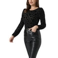 thumbnail image 4 of INSPIRE CHIC Women's Dots Prints Velvet Burn-Out Long Puff Sleeve Blouse XS Black, 4 of 6