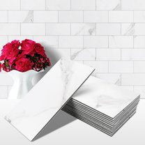 100-Pieces Peel and Stick Backsplash, 3" x 6" PVC Wall Tile, Marble White Stick on Backsplash for Kitchen/Bathroom/Fireplace
