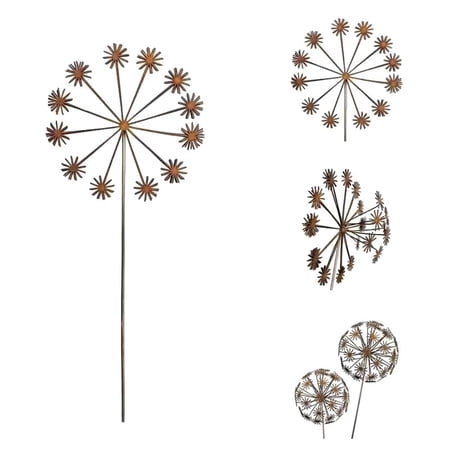 Dandelion Ground Stake for Lawn Rustic Vintage Metal Garden Ornament Farmhouse Yard Decoration with Distressed Finish 16 Inch