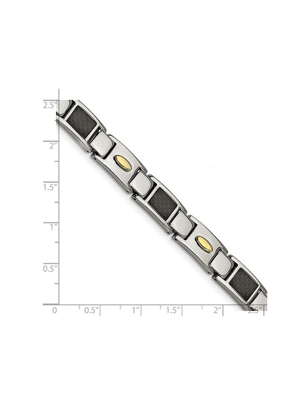 Gem & Harmony Mens Stainless Steel Black Carbon Fiber Bracelet (9.50 inches) for Men