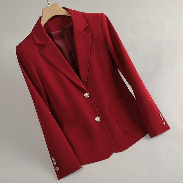 Tidyack,Ladies Lapel Button Suit Jacket, Solid Color, Slim Fit + Versatile Design, For Office/Travel, Professional Wear, 100% Polyester, Casual/Elegant, Business Casual, Workwear Ensemble