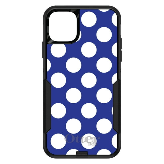 DistinctInk OtterBox Commuter Custom Case for Apple iPhone 15 (6.1" Screen) - White & Dark Blue Polka Dots - Raised Bezel Screen Guard