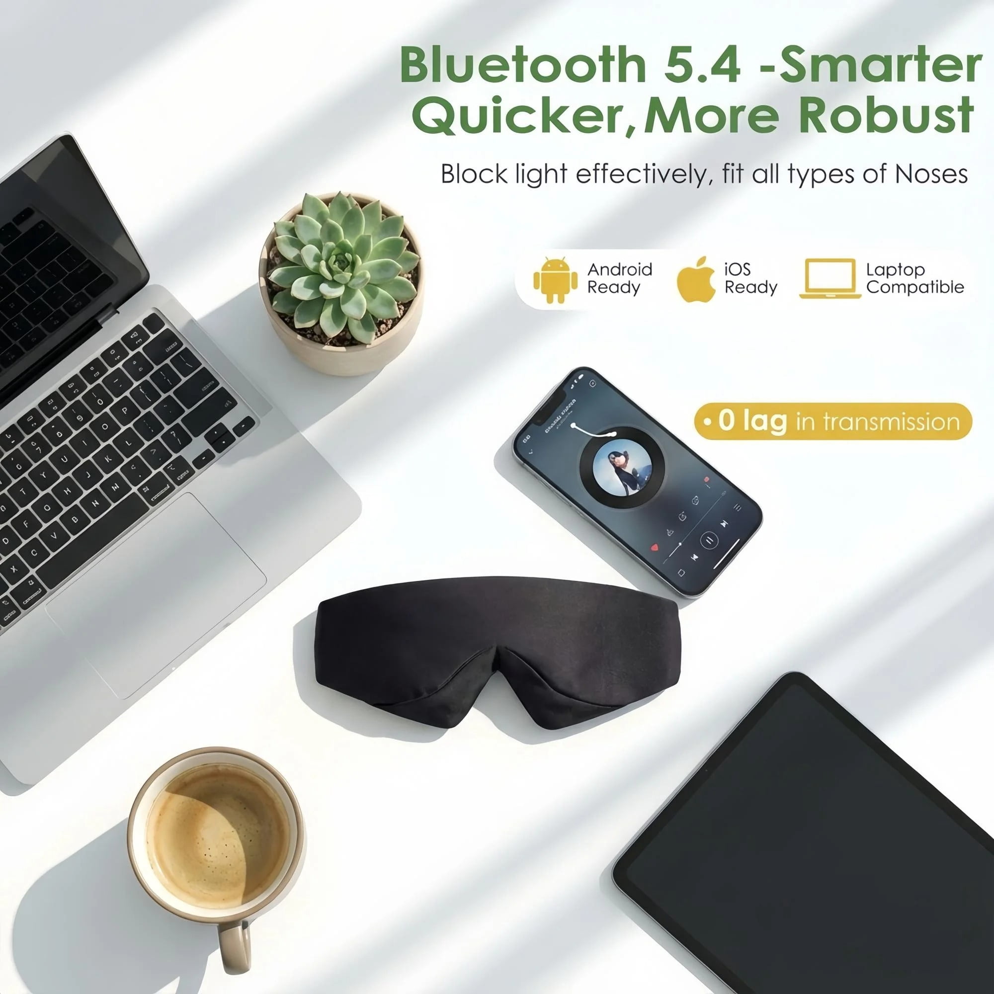 FACEMOON Sleep Headphones with Ice-feeling Extra Soft Modal Lining 100% Blackout Eye Mask Ultra-thin Design