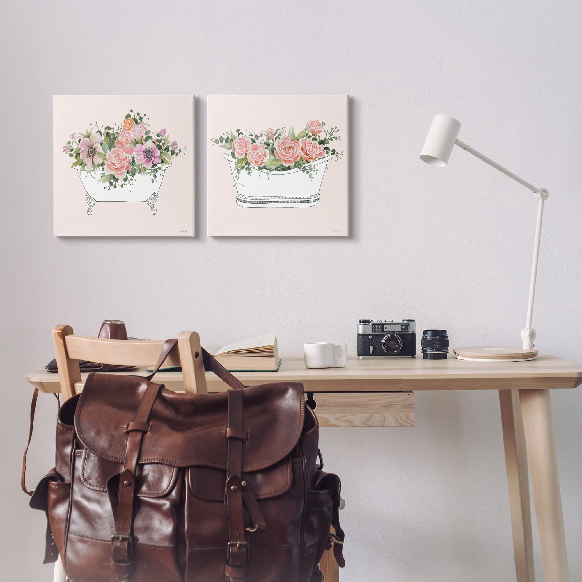 Stupell Industries Pink Floral Rose Blooms Bathtub Bathroom Botanicals Graphic Art Gallery Wrapped Canvas Print Wall Art, Set of 2, Design by Cindy Jacobs