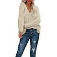 thumbnail image 5 of Women's Off The Shoulder Hollow Knit Pullover Sweater, Loose Lightweight Soft Breathable V Neck Long Sleeve Solid Color Top for All Seasons Casual Wear, Layering Comfort and Versatile Styling Beige L, 5 of 12