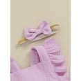 thumbnail image 6 of Musuos Baby Girls Rompers Dress 6M 9M 12M 18M Solid Color Fly Sleeve Skirt Hem Infant Bodysuits Summer Clothes with Headband, 6 of 9