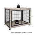thumbnail image 3 of Dog Heavy-Duty Crate Side Table, Double-door Dog House with Lift Top, Latches, Iron Bars and Rolling Casters, Versatile Wooden Indoor Kennel, 43.7'' W X 30'' D X 31.1'' H, Grey, 3 of 9