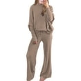 thumbnail image 3 of Womens 2 Piece Outfits Fall Lounge Set Oversized Chunky Knit Sweater Top Wide Leg Pants Loungewear Clothes Khaki S, 3 of 7