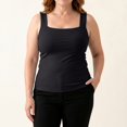 thumbnail image 2 of TZZQ Women's Plus Size Built-in Bra Tank Tops Summer Strechy Sleeveless Square Neck Tee Shirt Loose Fitted Double Layer T-Shirts Soft Basic Camisole Tops Athletic Workout Undershirts Black 3Xl, 2 of 7