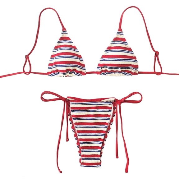 RUTAYY Women's Bikini Sets Striped Tankini Swimwear 2 Piece with Low Waist Tie Side Adjustable Straits Classic Seaside Swimsuit