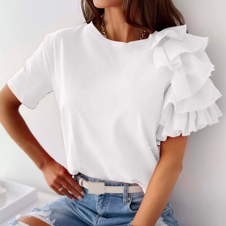Sexy White Polyester Blouse 3 4 Sleeve Shirts For Women Solid Summer Tops,  Casual And OL Ready From Here_well, $15.05