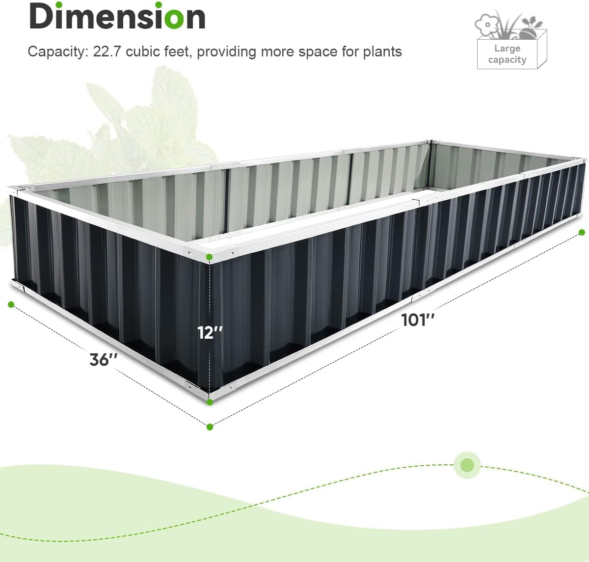 KING BIRD Raised Garden Bed 101"x 36"x 12" 4 Installation Methods Planter Kit Box (Dark Grey)