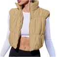 thumbnail image 2 of Aueoeo Puffer Vests for Women Casual Fashion Solid Color Stand Collar With Elastic Hem Sleeveless Jackets, 2 of 6