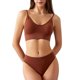 thumbnail image 1 of Conjunto de lencería sin costuras de 2 piezas con cuello en V para mujer: sujetador sin relleno y tanga, poliéster, color liso, estilo sexy/casual, adecuado para primavera/verano, 1 of 7