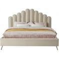 thumbnail image 3 of HomeStock Vintage Vogue Velvet Upholstered Platform Bed with Sturdy Gold Steel Legs and Deep Channel Tufted Headboard-Color:Cream,Size:King, 3 of 8