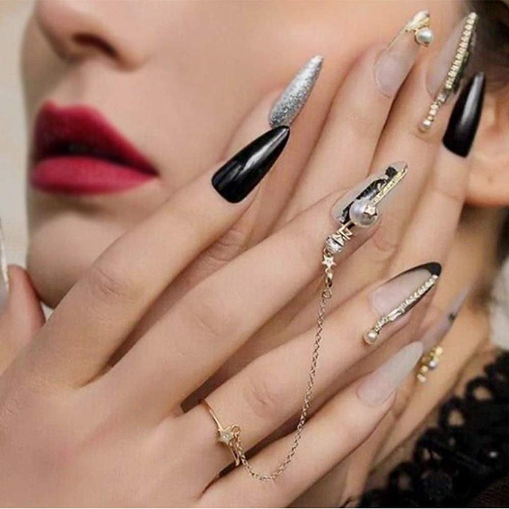 Star Moon Ring Tassel Pendant Chain Nail Art Decoration Nail