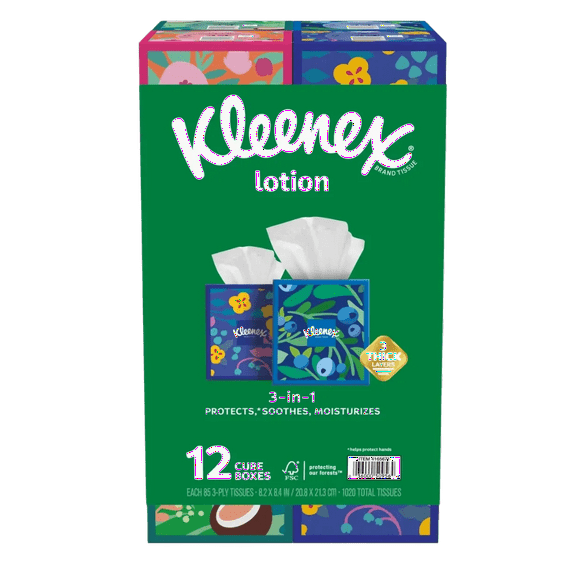 Kleenex Soothing Lotion Tissue, 3-Ply, 85-count, 12-pack