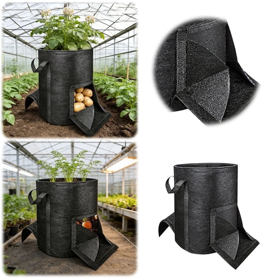 YaoZQ 15 Gallon Extra Large Potato Grow Bags with Access Flap, Heavy Duty Fabric Planter for Big Harvest Taro Onions, Outdoor Gardening Container, Black